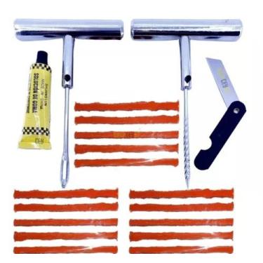 Imagem de Kit Remendo Metal Reparo Pneu Carro Moto Sem Câmara 15 Refis - NR impo