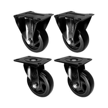 Imagem de Kit 4 un roda rodízio fixo giratório pvc preto 2 pol 50mm - AJAX