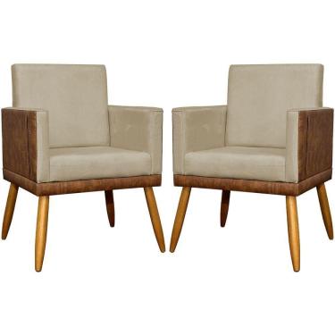 Imagem de Kit 2 Poltronas Decorativas Lis Corino e Pé Palito 30cm - Nude Suede Corino