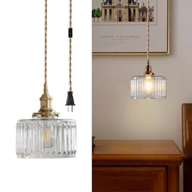 Imagem de XIRYTU-H Luminárias Pendentes Com Encaixe, Corda De Cânhamo 5,3 M Altura Ajustável, Soquete Latão E Cúpula Vidro, Lustre Led Para Quarto Sala Jantar (Transparente)