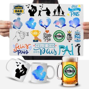 Imagem de Cartela Adesivos Dia dos Pais DTF UV Envernizado Prova D' água - Gravi