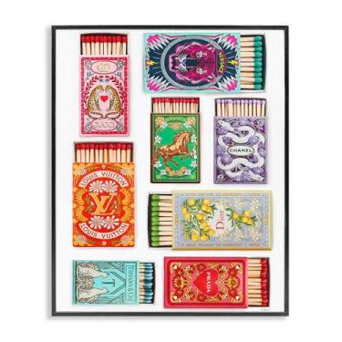 Imagem de Stupell Industries Iconic Fashion Brands Matchboxes preto emoldurado giclee arte design por Amanda Greenwood, 11 x 14