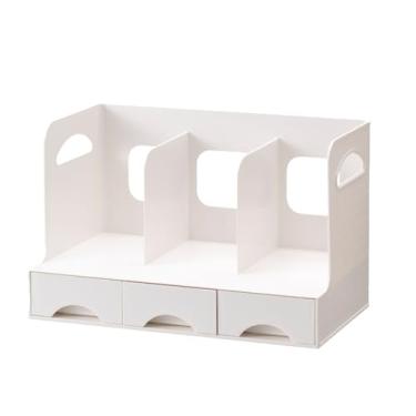 Imagem de Desktop Bookshelf Organizador Multifuncional Dust Proof Space Saving plástico com gaveta para Office Study Room Estudantes e Uso Doméstico (Sem inserção de caneta)