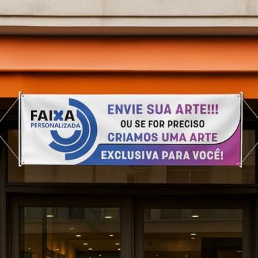 Imagem de Banner Faixa Lona Personalizado 50x150cm Arte Inclusa com Bastões e Cordas Impressão Digital