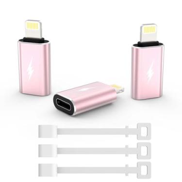 Imagem de TechMatte Adaptador Usb Tipo C Para Lightning [Pacote Com 3] Carregamento De 12 W Compatível Iphone 14 E Modelos Anteriores, Ipad, Ipod Airpods, Não Fones Ouvido/Suporte Anti-Perda Otg Android, Ouro