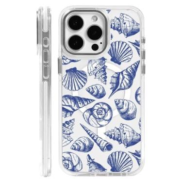 Imagem de ZHEGAILIAN Capa para iPhone 16 Pro Max, [compatível com MagSafe] - branca, fina, transparente, à prova de choque, capa protetora para mulheres e meninas, linda concha azul