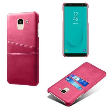 Imagem de Capas Compatível com Samsung Galaxy J6 (2018),Caso de couro PU-Tampa de telefone a prova de choque com 2 slots de cartão,Proteção anti-impressão digital e anti-gota-Rose Red