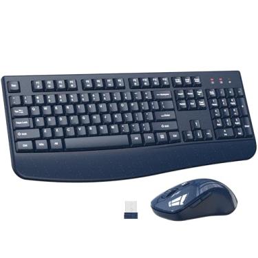 Imagem de Combo de teclado e mouse sem fio, teclado ergonômico ULSOU 2,4 G de tamanho completo com descanso de pulso e mouse sem fio ajustável de 3 níveis DPI para Windows, Mac OS, desktop/PC (azul)