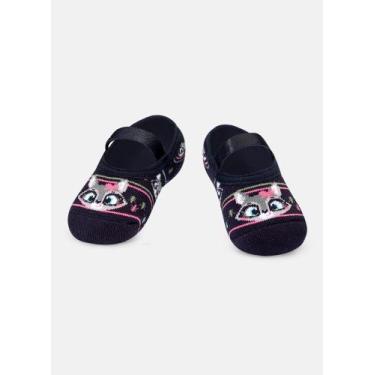 Imagem de Meia Sapatilha Puket Antiderrapante Bebê Menina Família Guaxinim Azul 