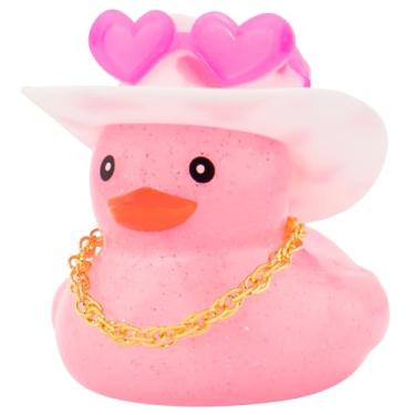 Imagem de wonuu Chapéu de cowboy rosa claro de patos de borracha, decoração de painel de pato brilhante para acessórios de enfeite de carro com corrente de óculos de coração (rosa claro, branco)