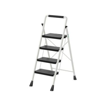 Imagem de Escada portátil dobrável com 4 degraus, pedal antiderrapante, leve, seguro, escadas dobráveis para escritório, casa, banco dobrável