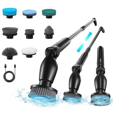 Imagem de Espingar elétrico Modernante poderoso ângulo ajustável 9 em 1 pincel de limpeza com 9 escova de cabeça IPX5 Display LED à prova d'água para casa de banheiro de casa Preto ou branco (Preto)