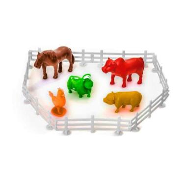 Imagem de Kit Farm Fazendinha Cercadinho e 5 Animais Brinquedo Barato - Adijomar