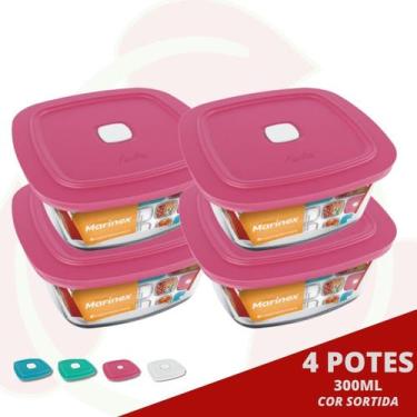 Imagem de Jogo com 4 Pote de Vidro Quadrado c/ Tampa 300ML Marinex - NADIR FIGUE