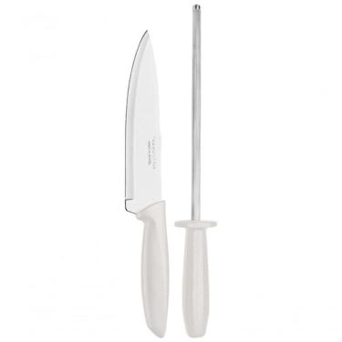 Imagem de Jogo De Facas Com Chaira Tramontina Plenus 2 Peças Off White