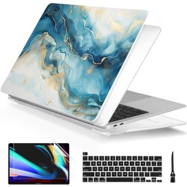 Imagem de Batianda Capa para MacBook Pro 13 polegadas 2022 M2 Chip e modelo A2338 M1 A2251 A2289 versão 2021 2020, capa dura série criativa com capa de teclado e protetor de tela, textura aquarela dourada