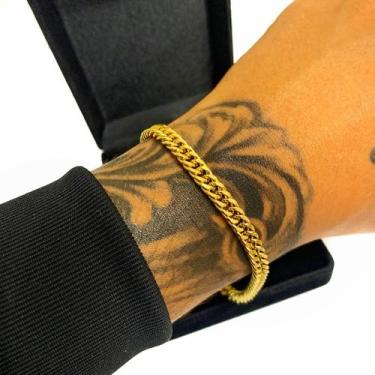 Imagem de Pulseira Masculina Elo Duplo 5mm Bracelete Banhada Ouro 18k - EEA SEMI