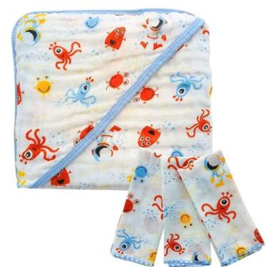 Imagem de kit 1 Toalha Banho Soft Capuz de Fralda 100% algodão grossa + 3 Pano B