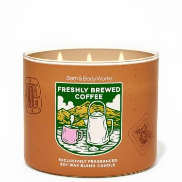Imagem de Bath & Body Works Fresh Brewed Coffee Vela de 3 pavios, 411 g – Café rico, creme de baunilha doce, cristais de açúcar