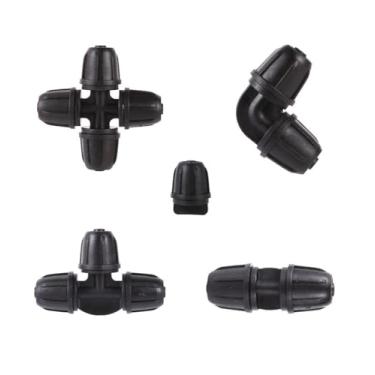 Imagem de Pacote com 25 camisetas de irrigação por gotejamento de 1/10.2 cm, conectores de cotovelo, cruz, acoplamento e extremidade, acessórios para tubos de irrigação de 1/10.2 cm, sistema de irrigação por