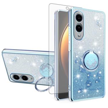 Imagem de Asuwish Capa de celular para Samsung Galaxy S25 Edge com protetor de tela de vidro temperado, suporte de anel, brilhante, transparente, híbrido, à prova de choque, capa protetora de TPU S25Edge 25S S
