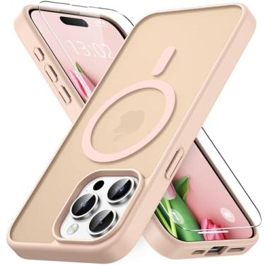 Imagem de Vansdon Capa para iPhone 15 Pro Max, compatível com MagSafe, capa protetora fina fosca translúcida magnética com 1 protetor de tela - proteção contra quedas de nível militar (rosa giz)