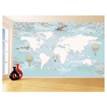 Imagem de Papel De Parede Mapa Mundi Infantil Balão Azul 3,5M Nmu84