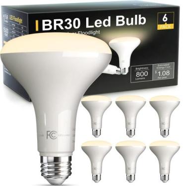 Imagem de Lâmpada de inundação LED TJOY BR30 9W 3000K regulável, pacote com 6