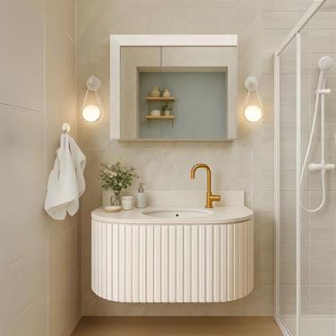 Imagem de Gabinete Banheiro Ripado Mdf com Curvo Cuba Ardósia Espelho - Rainha d