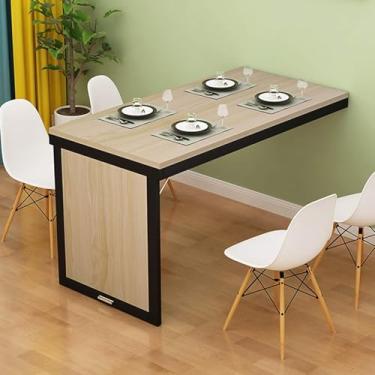 Imagem de Mesa Dobrável Mesa De Parede Mesa De Folha Dobrável De Cozinha Mesa De Jantar Flutuante Dobrável Montada Na Parede Para Pequenos Espaços Mesa De Escritório, Wood Colour + Black, 80 * 60cm/31 * 24in