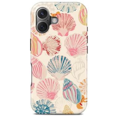 Imagem de TAMUEL Linda capa de telefone rosa arte concha para iPhone 17, compatível com Magsafe, moda oceano verão litoral praia estética magnética fina silicone à prova de choque capa protetora feminina menina