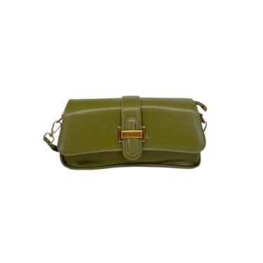 Imagem de Bolsa Transversal Feminina Elegante, Verde Militar, Material Sintético, Alça Removível, Fecho Decorativo Dourado, 2 Alças Incluídas