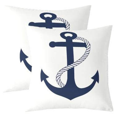 Imagem de jejeloiu Capas de almofada de âncora infantil 45,7 cm x 45,7 cm Conjunto de 2 capas de almofada náuticas macias para meninos meninas adolescentes decoração de quarto oceano litoral mar aventura