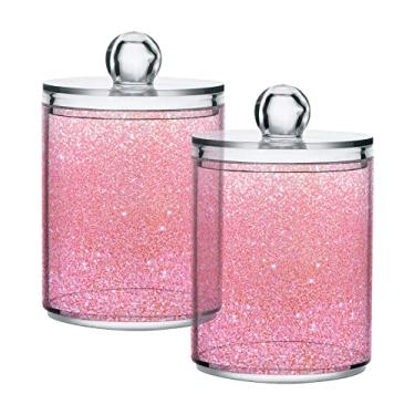 Imagem de Potes de boticário com glitter rosa brilhante Qtip Dispenser boticário unicórnio galáxia banheiro Qtip recipiente de armazenamento pote de plástico 293 g para bolas de algodão cotonete almofadas