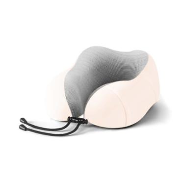 Imagem de Travesseiro de pescoço para viagem, espuma viscoelástica premium para viagem, capa macia, macia e respirável, descanso de cabeça ajustável, travesseiro de voo para avião, carro, escritório e casa