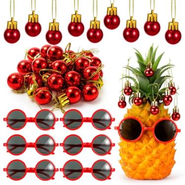Imagem de Rotatingpals As decorações de bola de Natal de abacaxi incluem 72 peças de enfeites de árvore de Natal pequenas e 6 peças de óculos de sol para festas, casamentos, festivais de Natal, mesas de centro