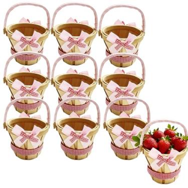 Imagem de MEYAGO 10 mini cestas de madeira para maçã, 10 cestas de arbustos com alça para presentes, mercado de fazendeiros, piquenique de outono, colheita de jardim, artesanato de flores de morango, decoração