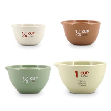 Imagem de Conjunto de 4 copos medidores de cerâmica – Medidas padrão para cozimento preciso, codificados por cores para identificação rápida, utensílios de cozinha essenciais para padeiros e cozinheiros de