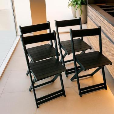 Imagem de Conjunto 4 Banquetas de Madeira Dobráveis Altas Ismalu, Preto