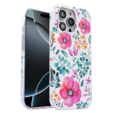 Imagem de J.west Capa compatível com iPhone 16 Pro Max 17.5 cm 2 em 1 design de padrão floral híbrido, capa protetora fina transparente + capas de telefone com estampa de flores rígidas à prova de choque para