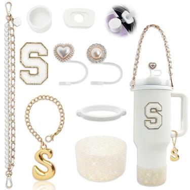 Imagem de BydGxy Conjunto de acessórios Stanley Cup para copo de 850 g 1134 g, com alça de alça, plugue antiderramamento, bota, capa de palha, pingentes de letras fofas, adesivo inicial sem resíduo, serve para