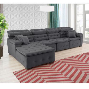 Imagem de Sofá Orlando 3.45x1.50m Com Chaise, Retrátil E Reclinável - Chumbo