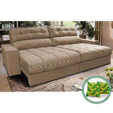 Imagem de Sofá Retrátil E Reclinável 2,52m Molas Ensacadas Cama Inbox Brasil Velusoft Bege