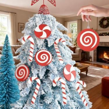 Imagem de Ornamentos de árvore de Natal vermelhos e brancos de 10 quilates inquebráveis – Decorações de bengala doce e pirulito para árvore de Natal, suprimentos de festa temática Candyland, crianças em família