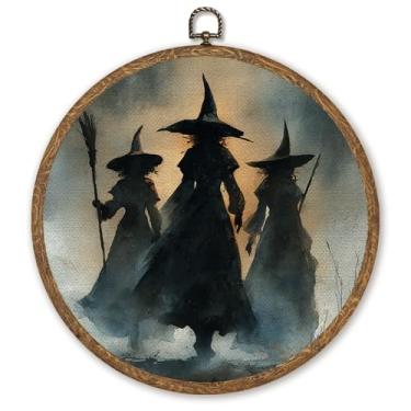 Imagem de WMSYUO Arte de parede redonda Ghost Café, 25 x 25 cm Dark Academia Cottagecore Halloween impressão em tela, livraria aconchegante e arte de café para decoração de outono de casa ou sala de leitura