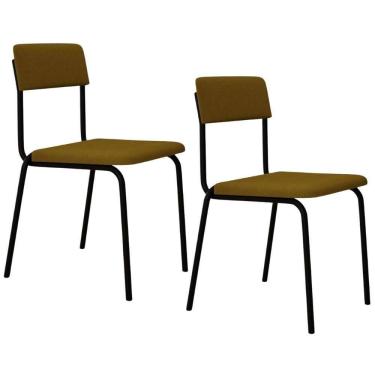 Imagem de Kit 02 Cadeiras Estofada Para Sala De Jantar Sense Preto C01 Linho Mostarda - Lyam Decor