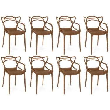 Imagem de Kit 8 Cadeiras De Jantar Allegra Prática Empilhável - Marrom