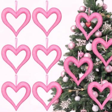Imagem de Syhood 6 peças de enfeites de árvore de coração de Natal de 25,4 cm, enfeites de coração grande, decoração de dia dos namorados, guirlanda para árvore de Natal, porta da frente, decoração de festa