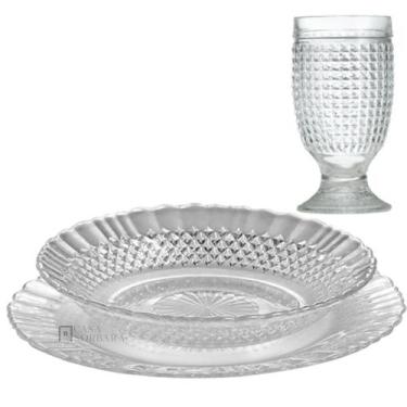 Imagem de Aparelho de Jantar 18 peças Jogo De Pratos Fundo e Raso e Taças Wheato