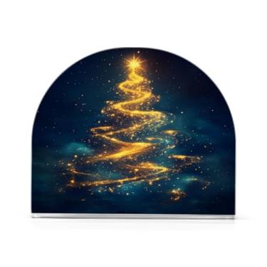Imagem de xigua Porta-guardanapos de árvore de Natal cintilante para mesas, porta-guardanapos de papel de placa acrílica elegante, dispensador de papel de seda independente moderno para jantar, sala de estar